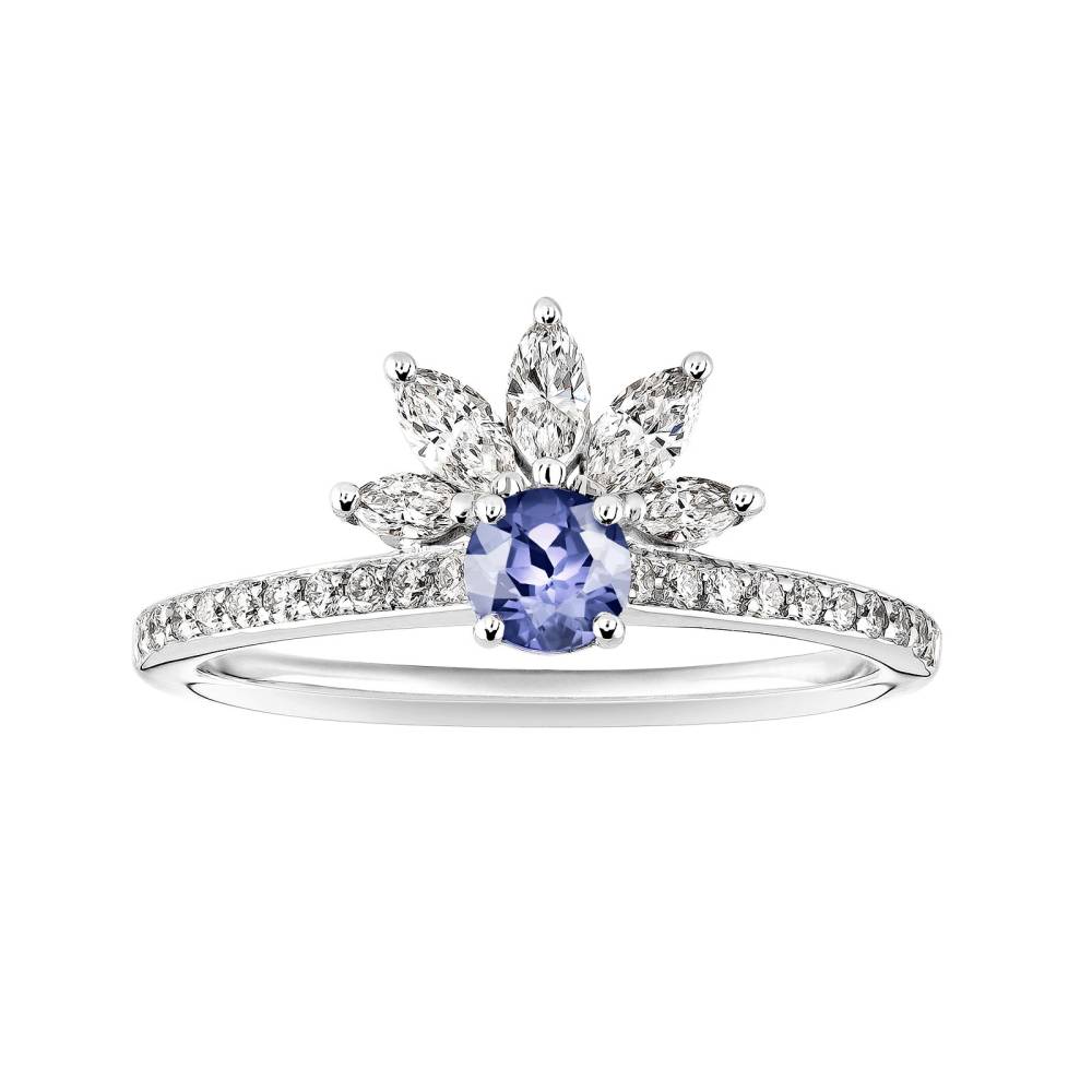 Bague Or blanc Tanzanite et diamants EverBloom Pavée 4 mm 2