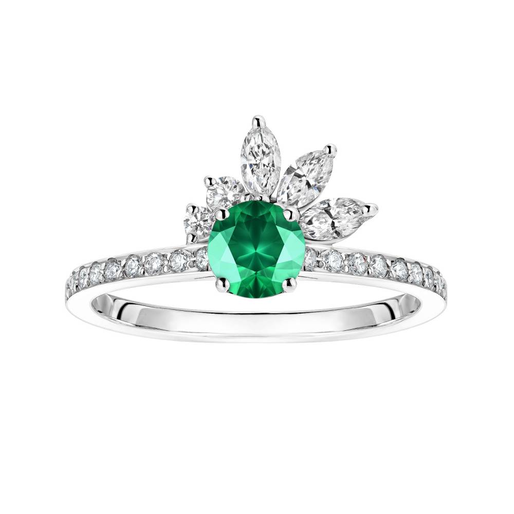 Ring Platinum Emerald and diamonds Little EverBloom Pavée 2