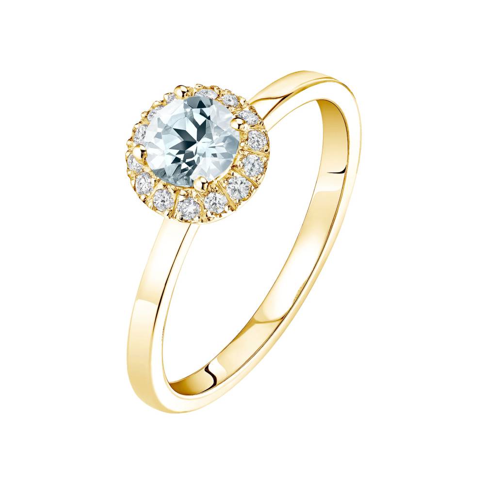 Bague Or jaune Aigue-marine et diamants Rétromantique M 2