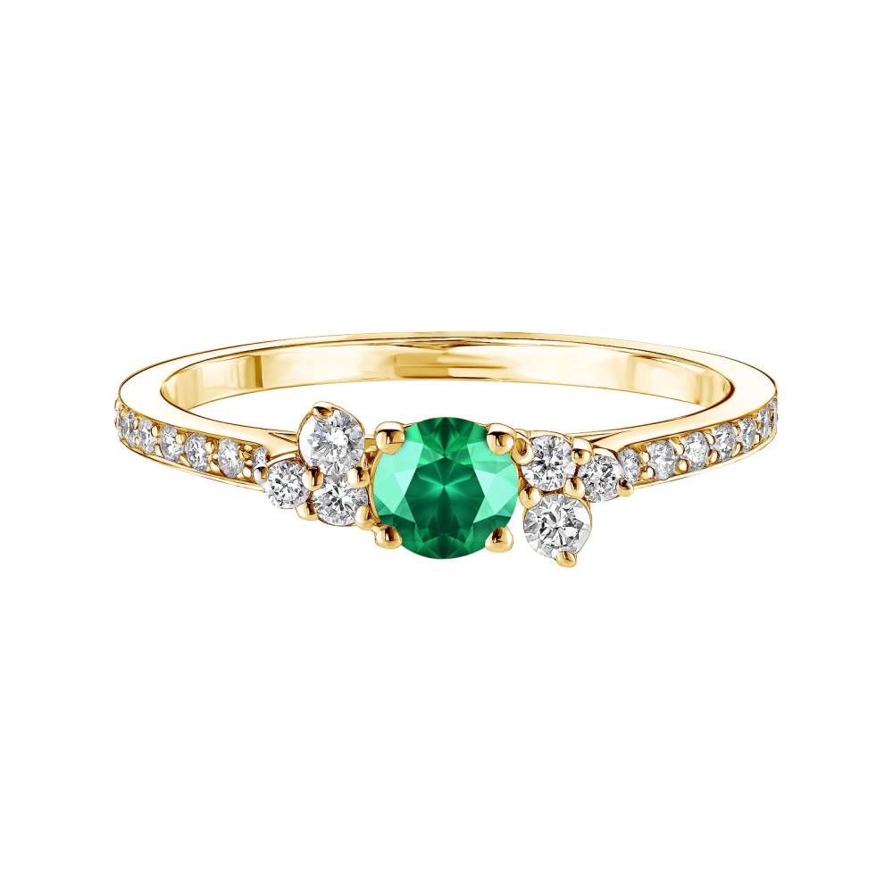 Ring Yellow gold Emerald and diamonds Baby EverBloom Pavée 2