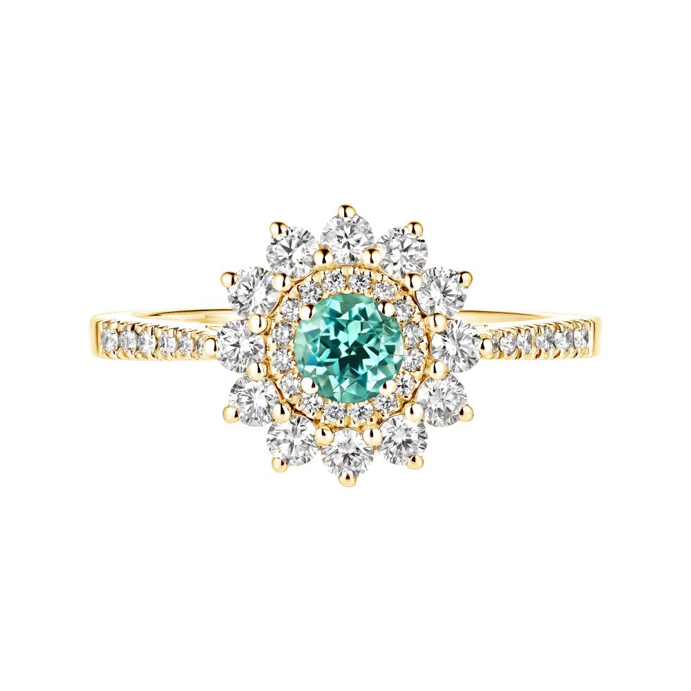 Bague Or jaune Tourmaline Mint et diamants Lefkos 4 mm Pavée 2