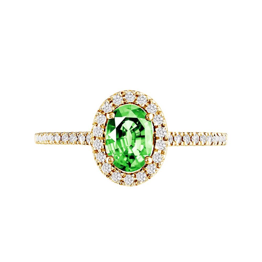 Ring Yellow gold Tsavorite and diamonds Rétromantique Ovale Pavée 2