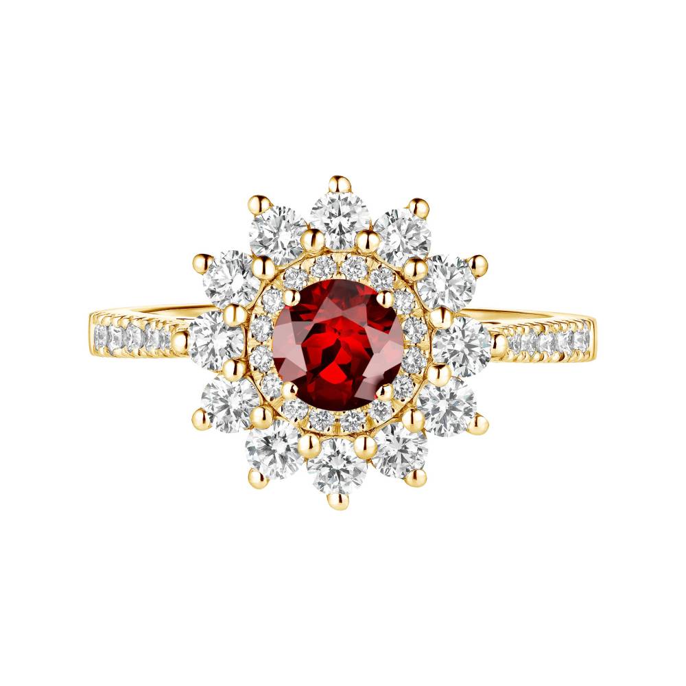 Ring Yellow gold Garnet and diamonds Lefkos 5 mm Pavée 2