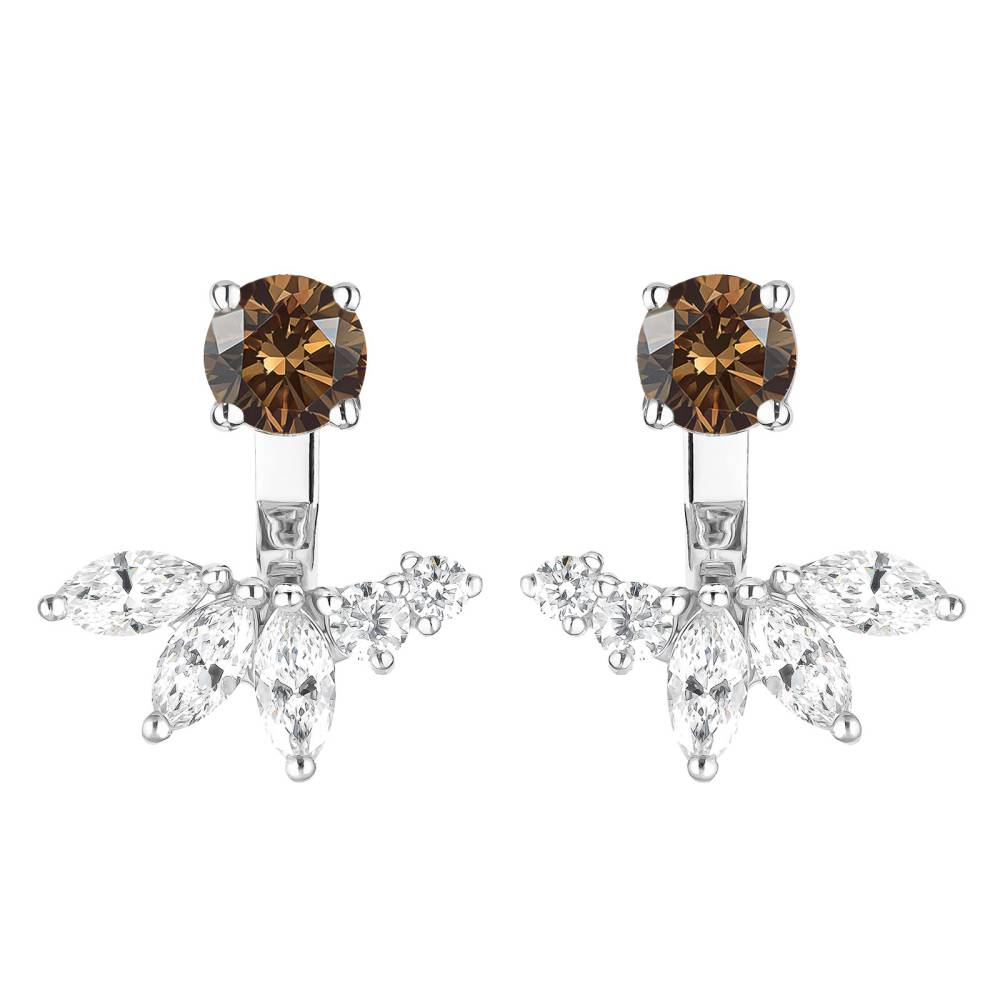 Earrings White gold Chocolate Diamond and diamonds EverBloom Symétriques 2