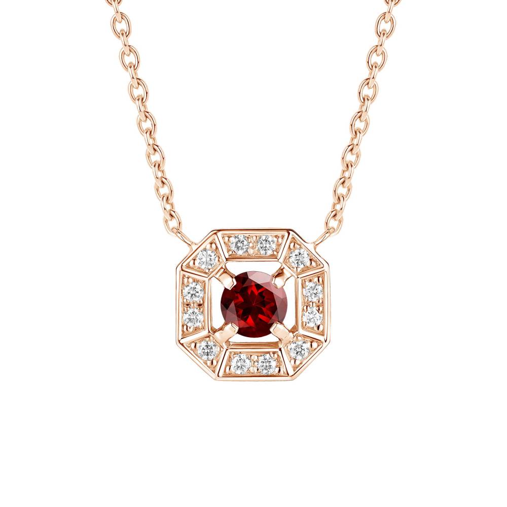 Anhänger Roségold Granat und diamanten Art Déco Rond 4 mm 2