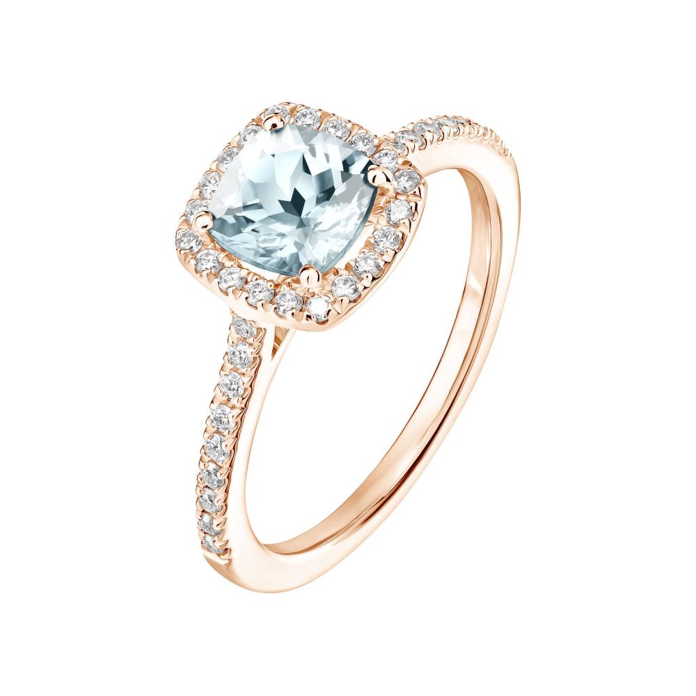 Ring Rose gold Aquamarine and diamonds Rétromantique Coussin Pavée 2