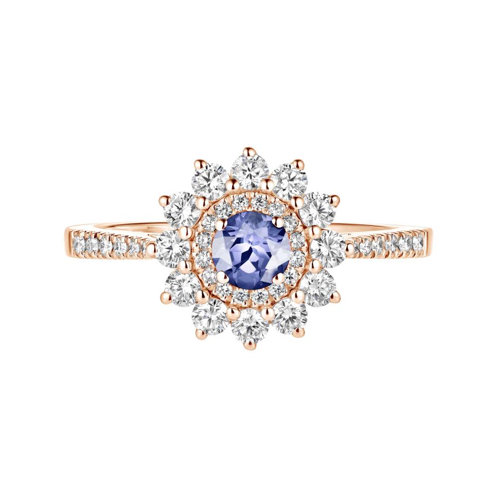 Bague Or rose Tanzanite et diamants Lefkos 4 mm Pavée 2