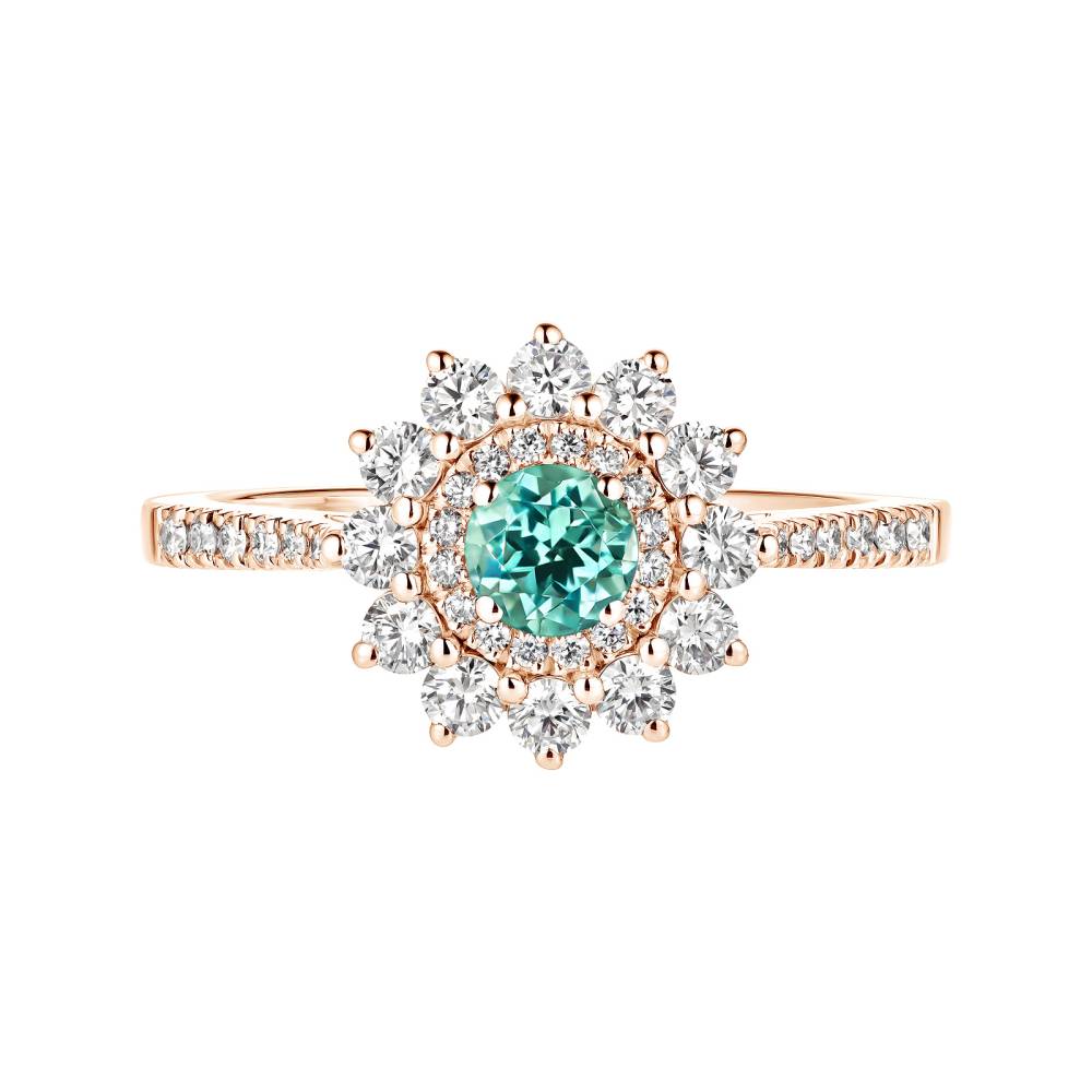 Bague Or rose Tourmaline Mint et diamants Lefkos 4 mm Pavée 2