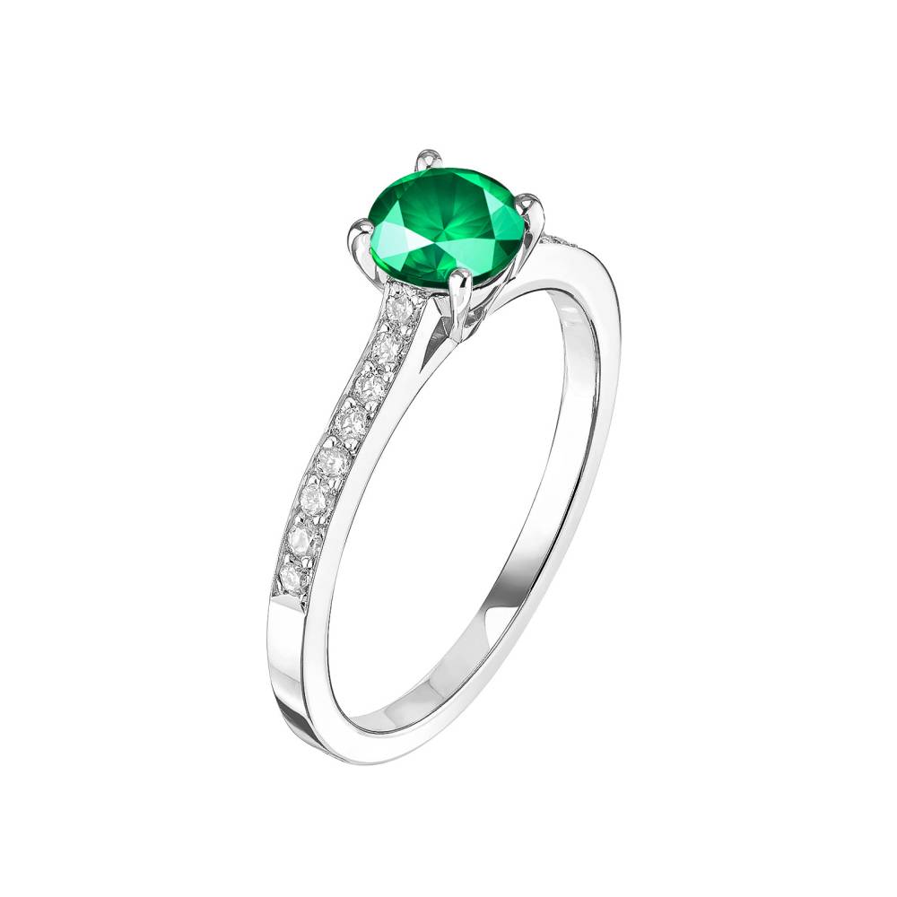 Ring White gold Emerald and diamonds Lady Pavée 2