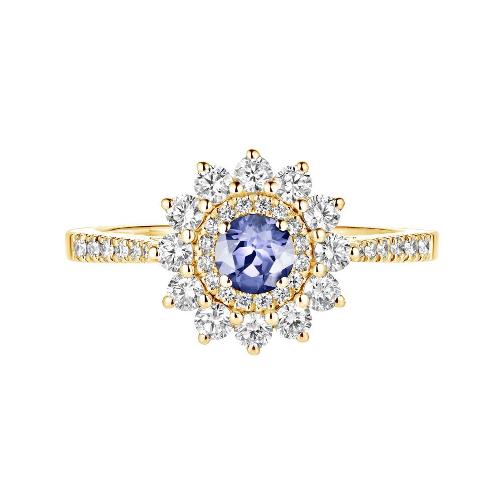 Ring Yellow gold Tanzanite and diamonds Lefkos 4 mm Pavée 2