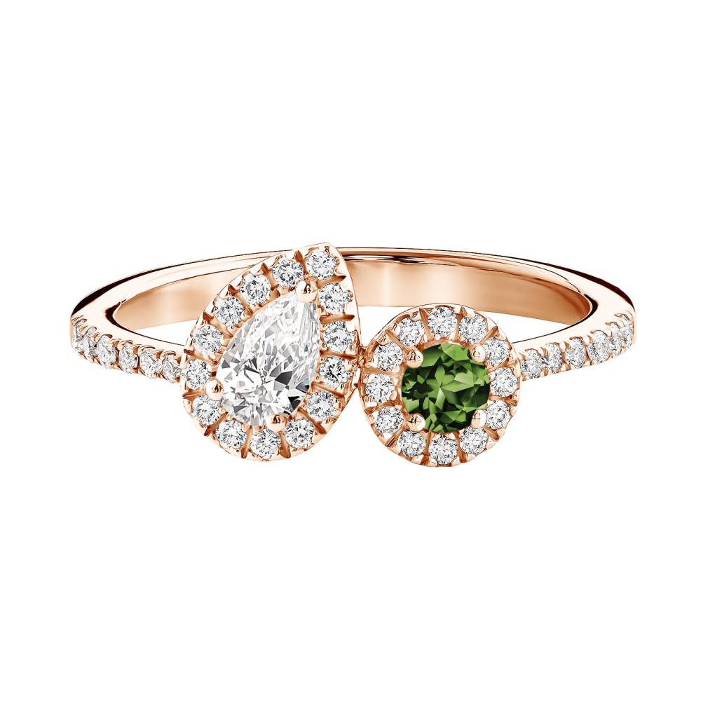 Bague Or rose Saphir Vert et diamants AlterEgo Poire 2