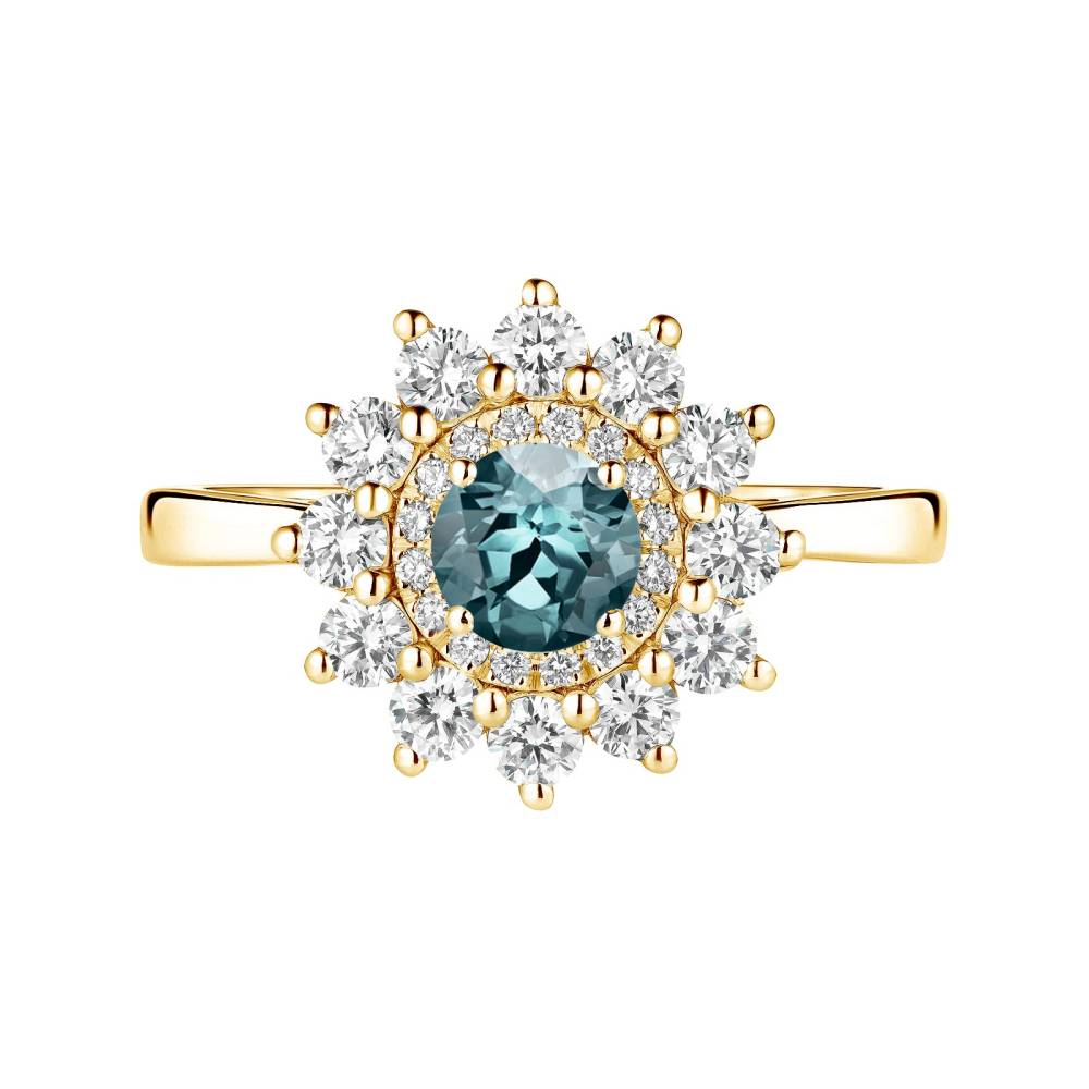 Ring Yellow gold Blue Grey Sapphire and diamonds Lefkos 5 mm 2