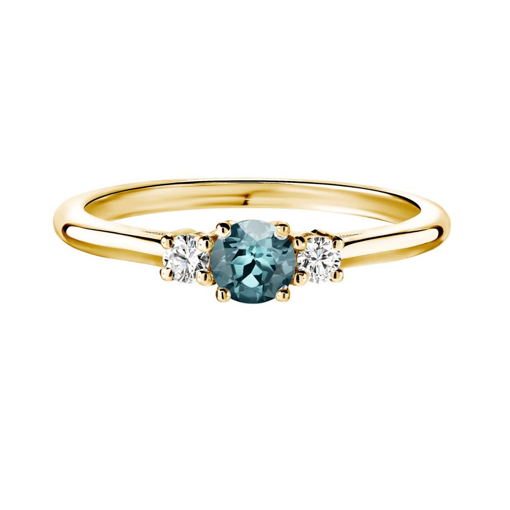 Bague Or jaune Saphir Bleu Gris et diamants Baby Lady Duo 2