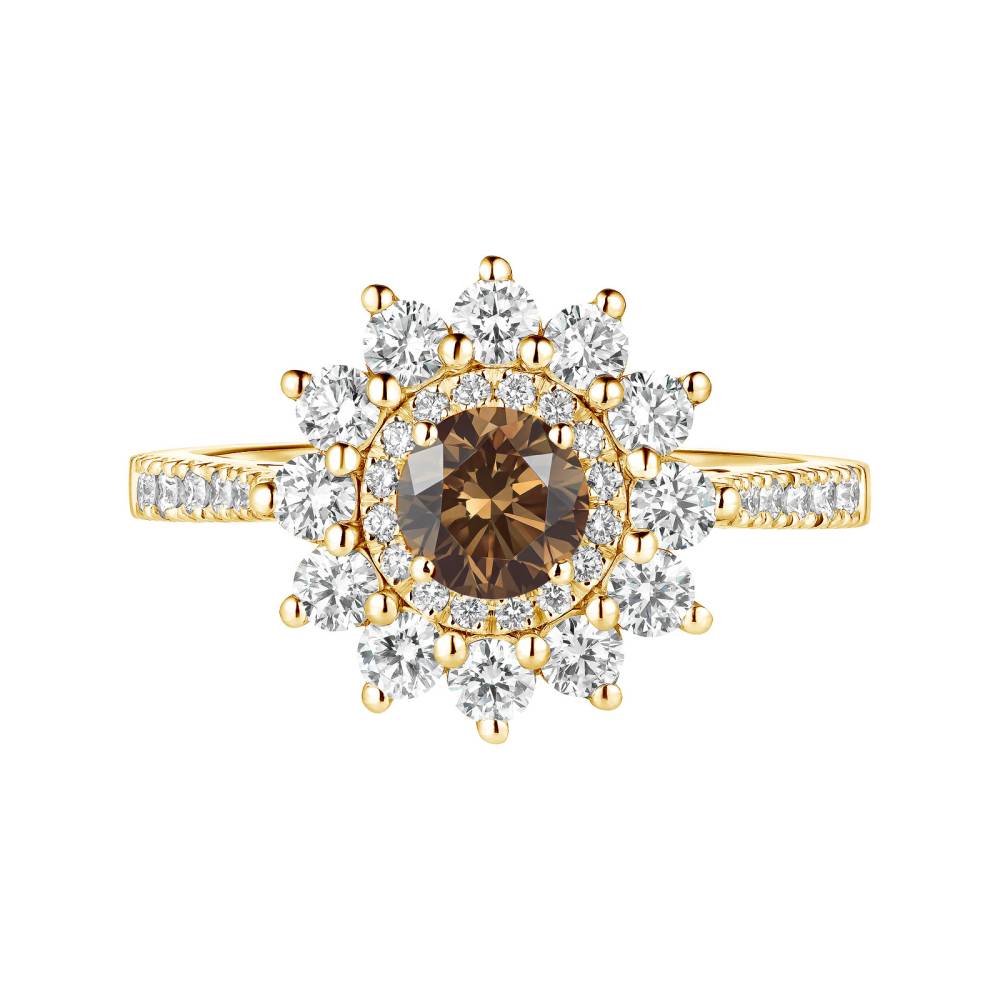 Ring Yellow gold Chocolate Diamond and diamonds Lefkos 5 mm Pavée 2