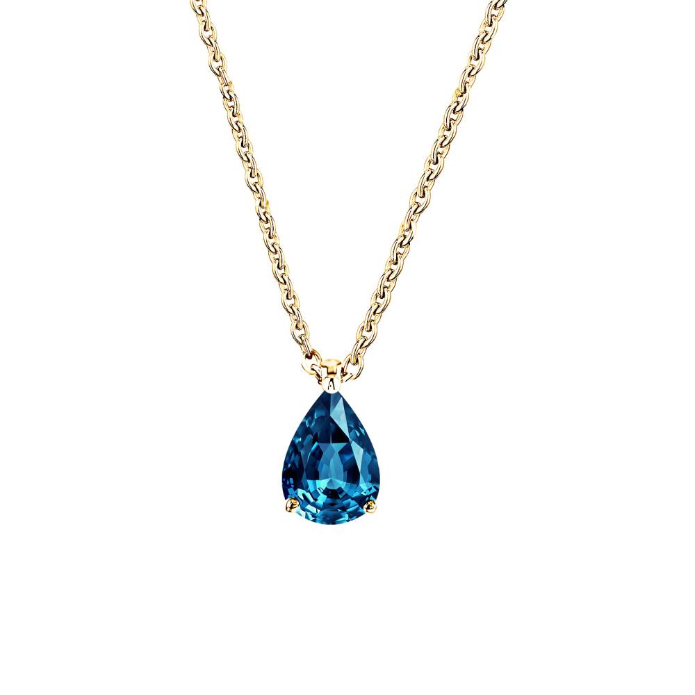 Pendentif Or jaune Topaze Blue London et diamants Lady Poire M 2