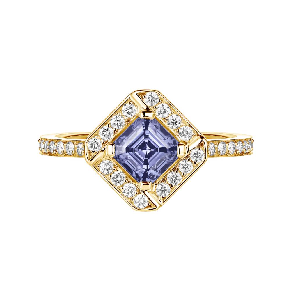 Bague Or jaune Tanzanite et diamants Plissage 2