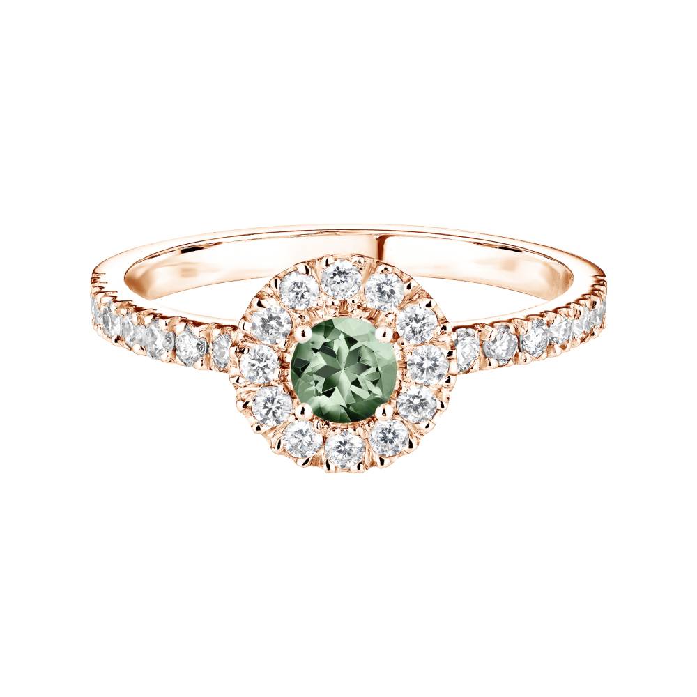 Ring Rose gold Green Sapphire and diamonds Rétromantique Solo Pavée 2