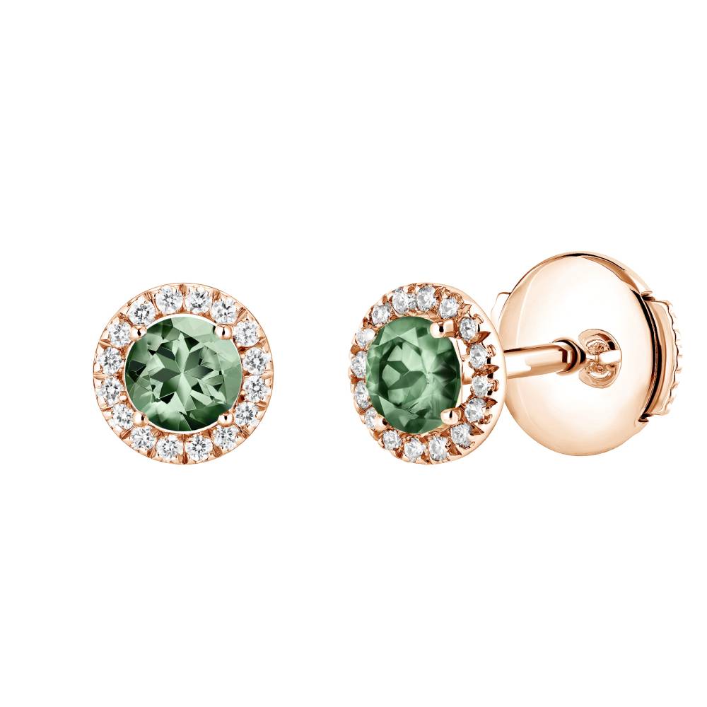 Boucles d'oreilles Or rose Saphir Vert et diamants Rétromantique S 2