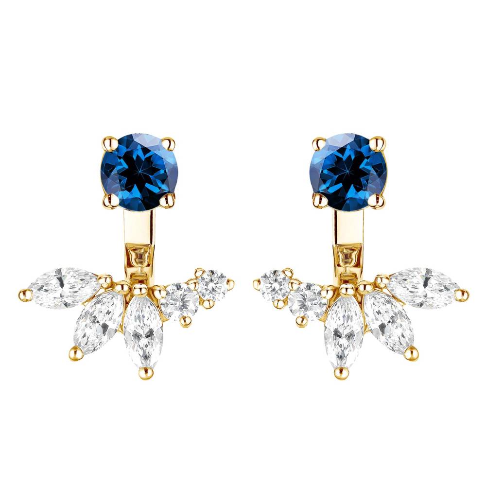 Earrings Yellow gold Sapphire and diamonds EverBloom Symétriques 2