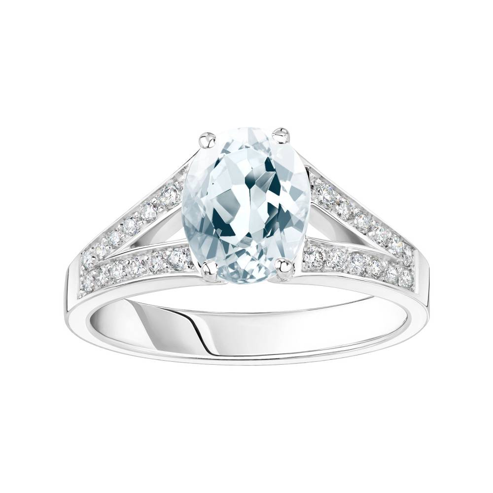 Bague Or blanc Aigue-marine et diamants Rétromantique Tiare Pavée 2