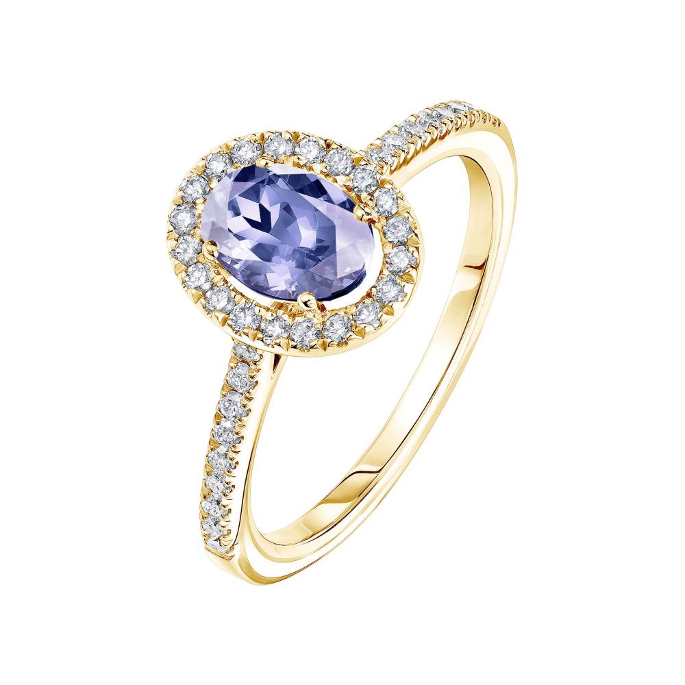 Bague Or jaune Tanzanite et diamants Rétromantique Ovale Pavée 2