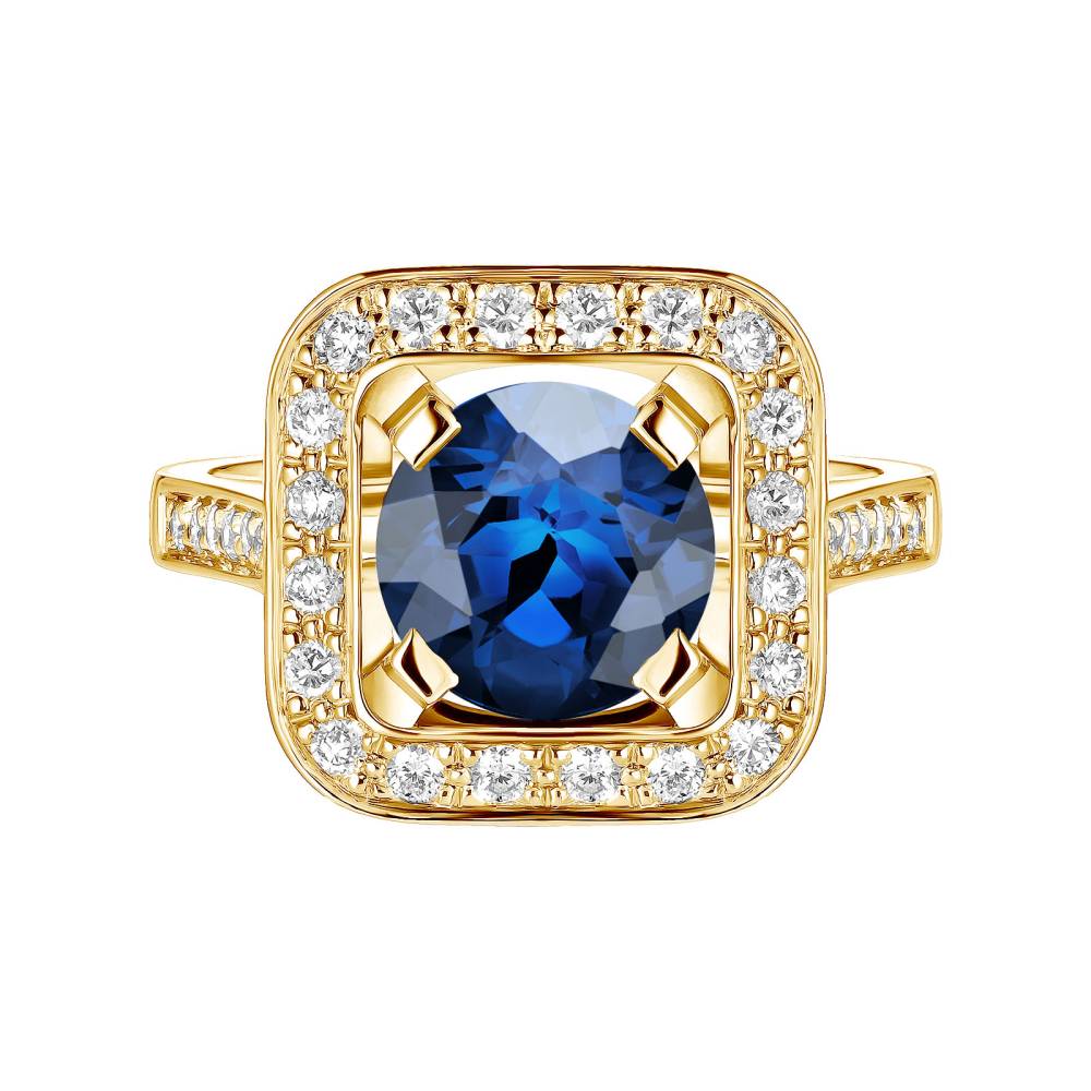 Ring Yellow gold Sapphire and diamonds Art Déco Rond 8 mm 2