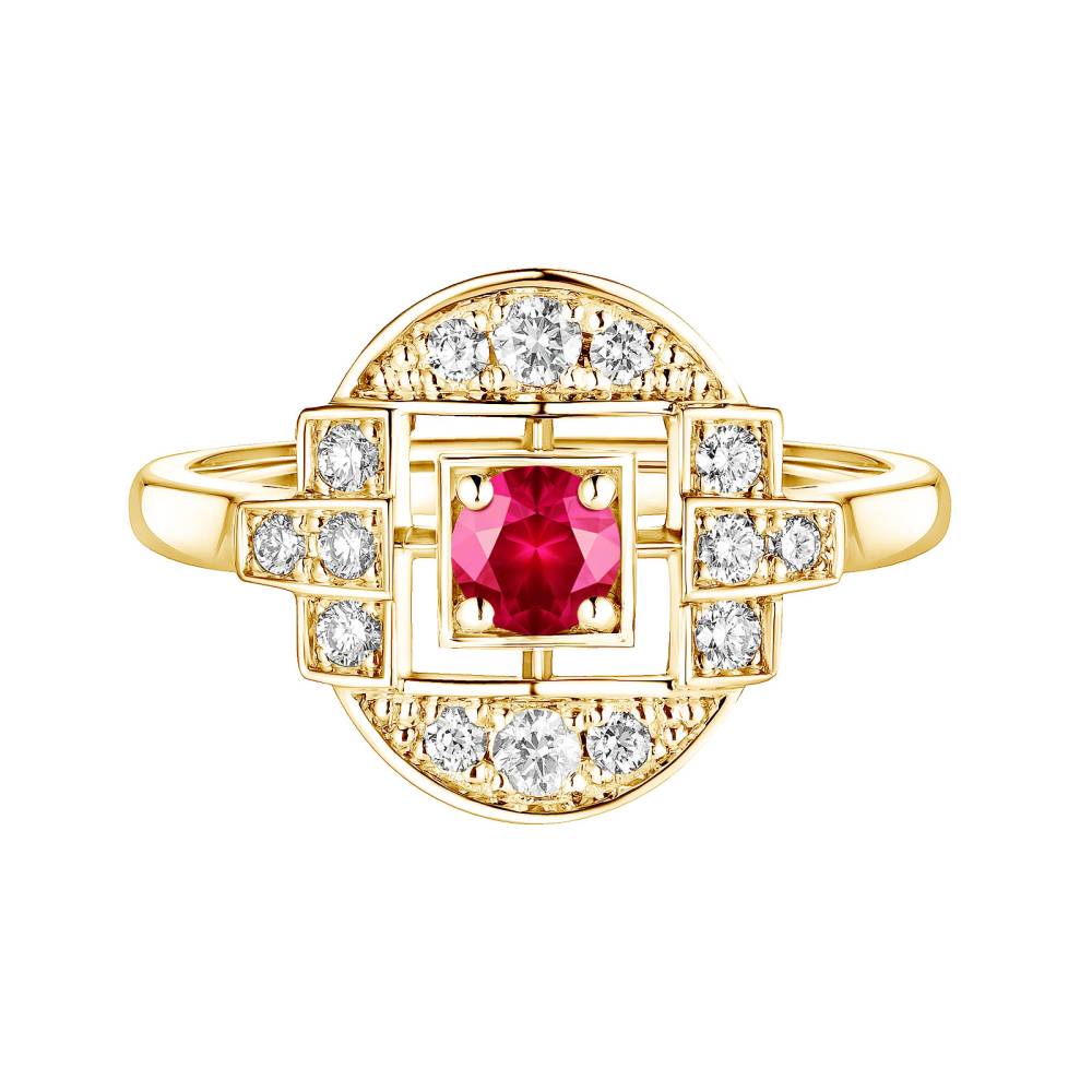 Bague Or jaune Rubis et diamants Art Déco Solo 2