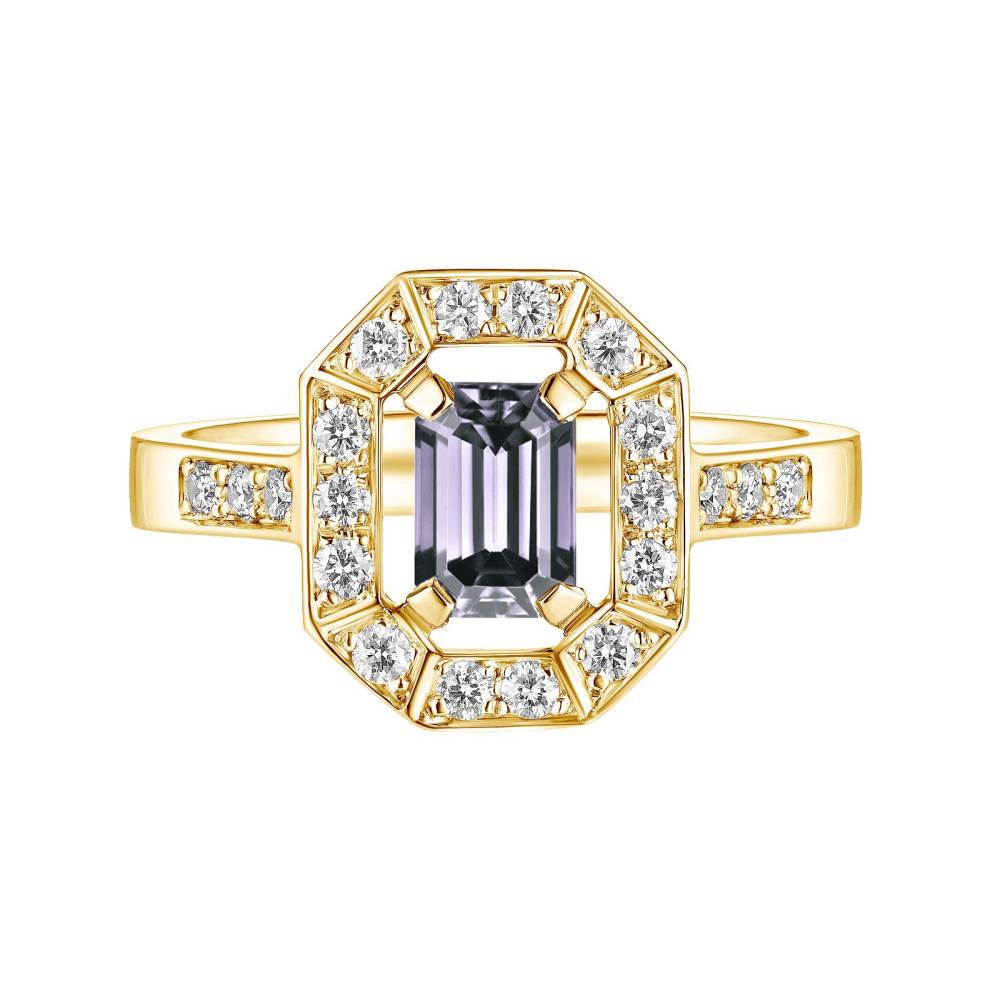 Ring Yellow gold Grey Spinel and diamonds Art Déco 2