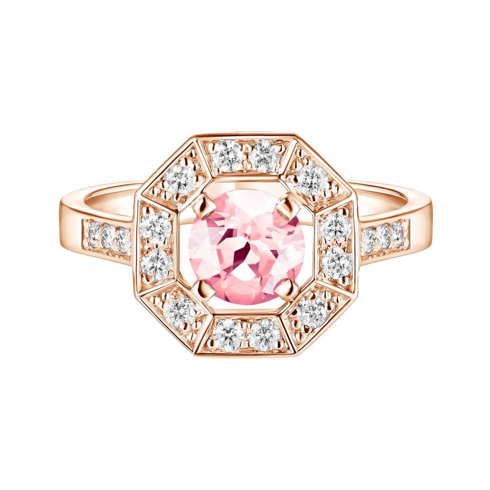 Ring Roségold Turmalin und diamanten Art Déco Rond 6 mm 2