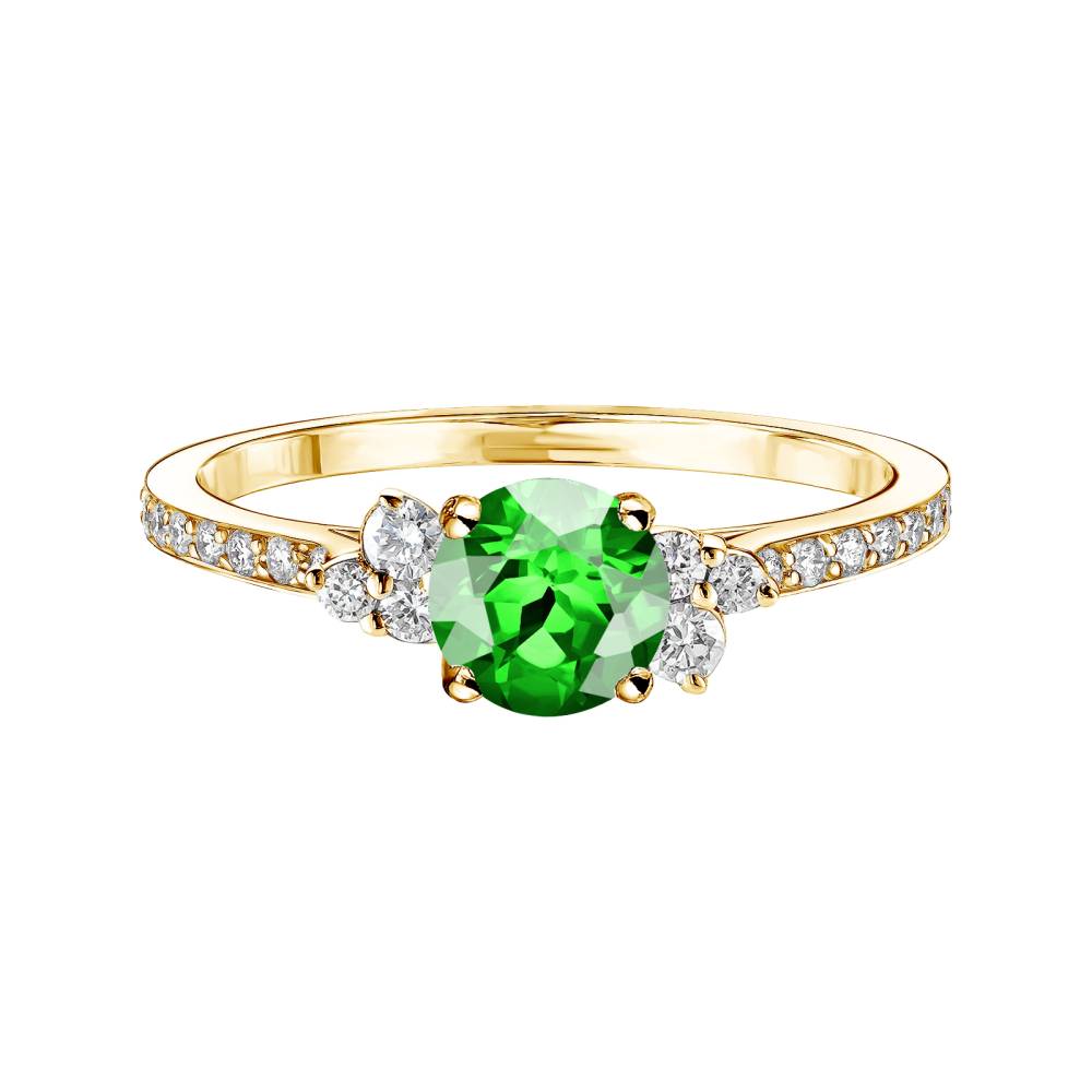 Ring Yellow gold Tsavorite and diamonds Baby EverBloom 5 mm Pavée 2