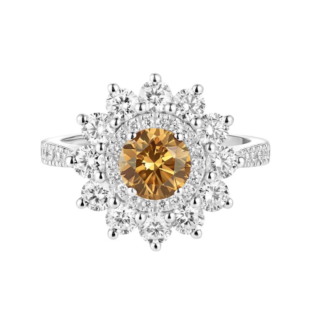 Ring White gold Cognac Diamond and diamonds Lefkos 6 mm Pavée 2