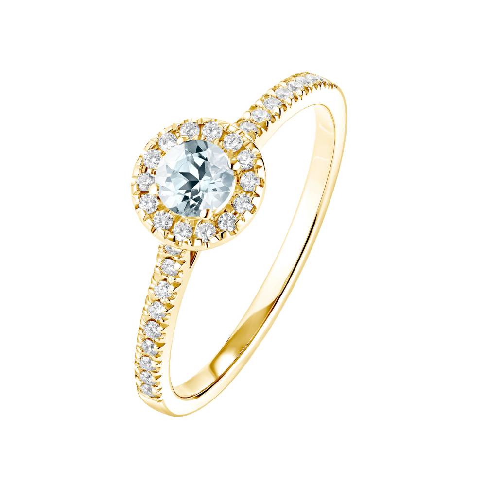 Bague Or jaune Aigue-marine et diamants Rétromantique S Pavée 2