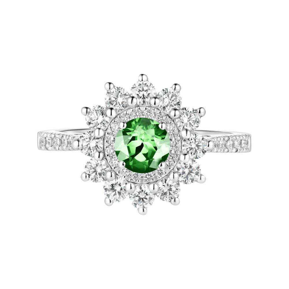 Bague Or blanc Tsavorite et diamants Lefkos 5 mm Pavée 2