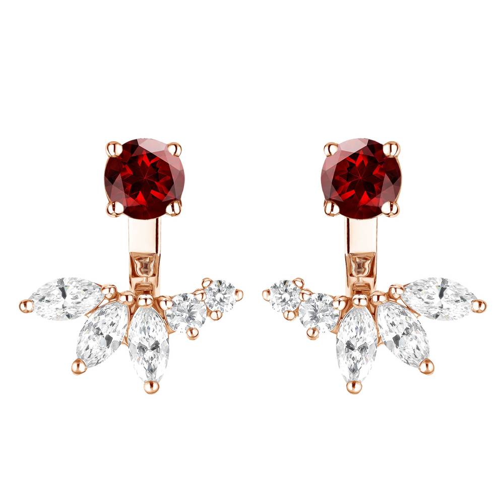 Earrings Rose gold Garnet and diamonds EverBloom Symétriques 2