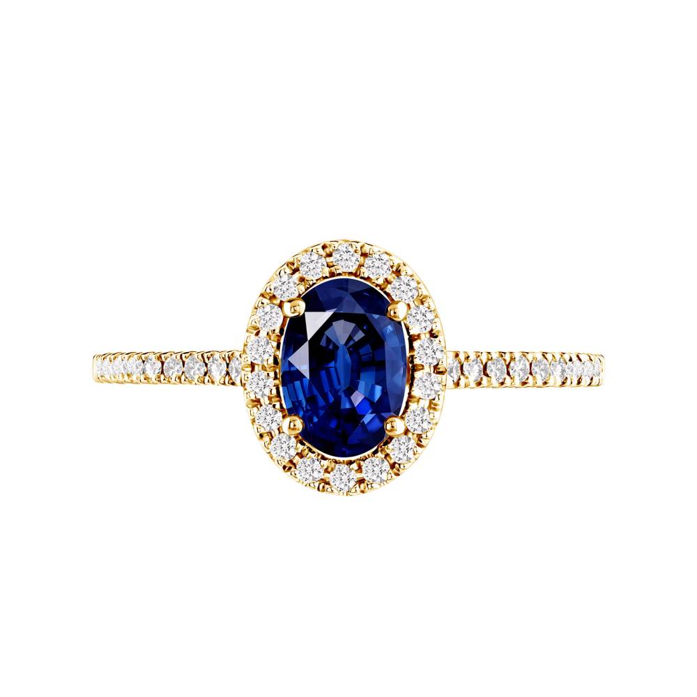 Ring Yellow gold Sapphire and diamonds Rétromantique Ovale Pavée 2