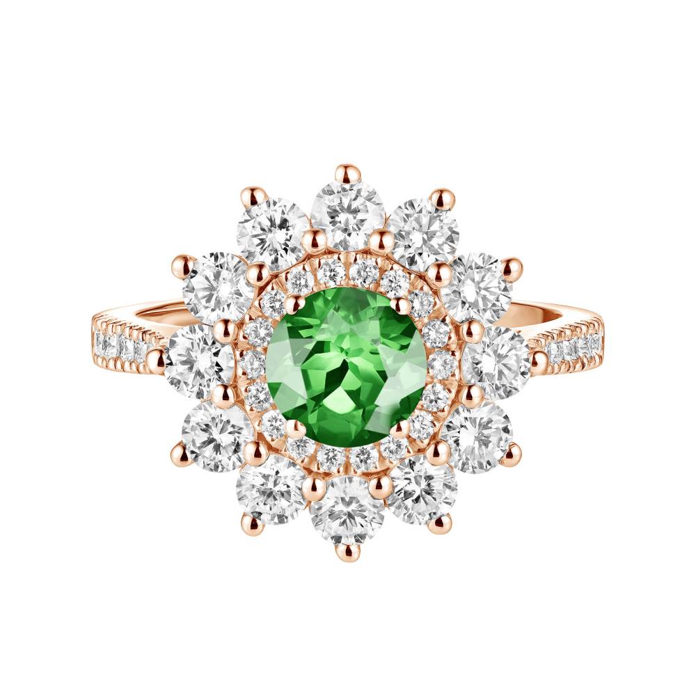 Ring Rose gold Tsavorite and diamonds Lefkos 6 mm Pavée 2