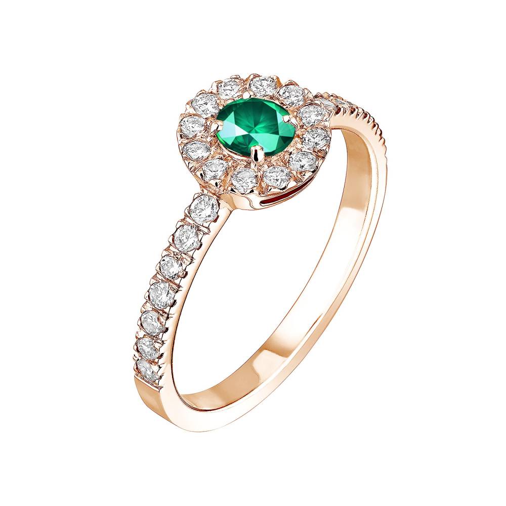 Ring Rose gold Emerald and diamonds Rétromantique Solo Pavée 2