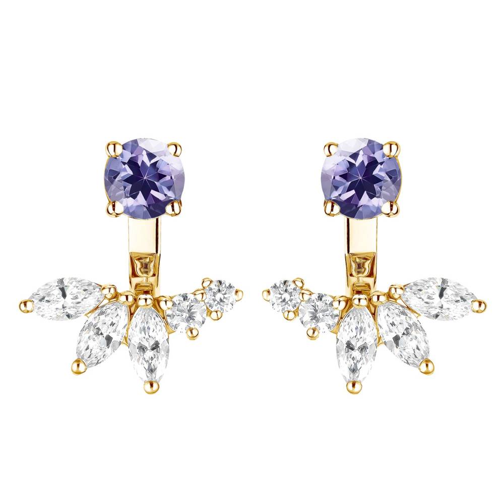 Boucles d'oreilles Or jaune Tanzanite et diamants EverBloom Symétriques 2