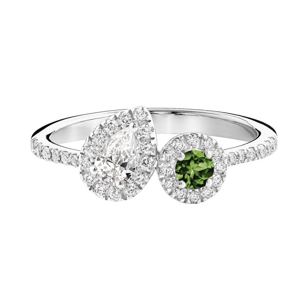 Ring Platinum Green Sapphire and diamonds AlterEgo Poire 2