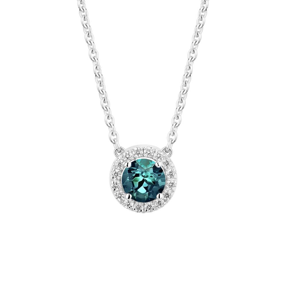 Pendentif Or blanc Saphir Teal et diamants Rétromantique S 2