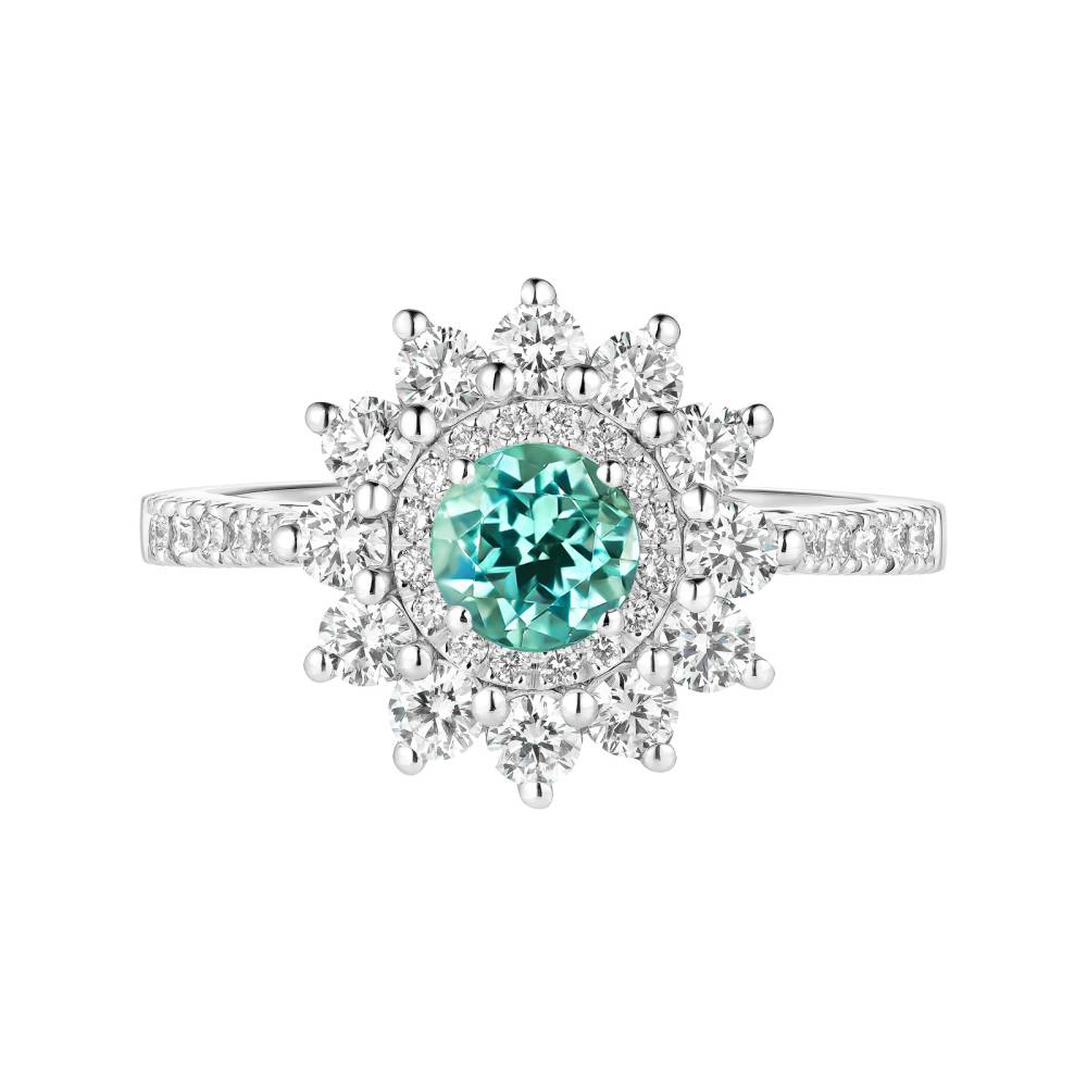 Bague Or blanc Tourmaline Mint et diamants Lefkos 5 mm Pavée 2