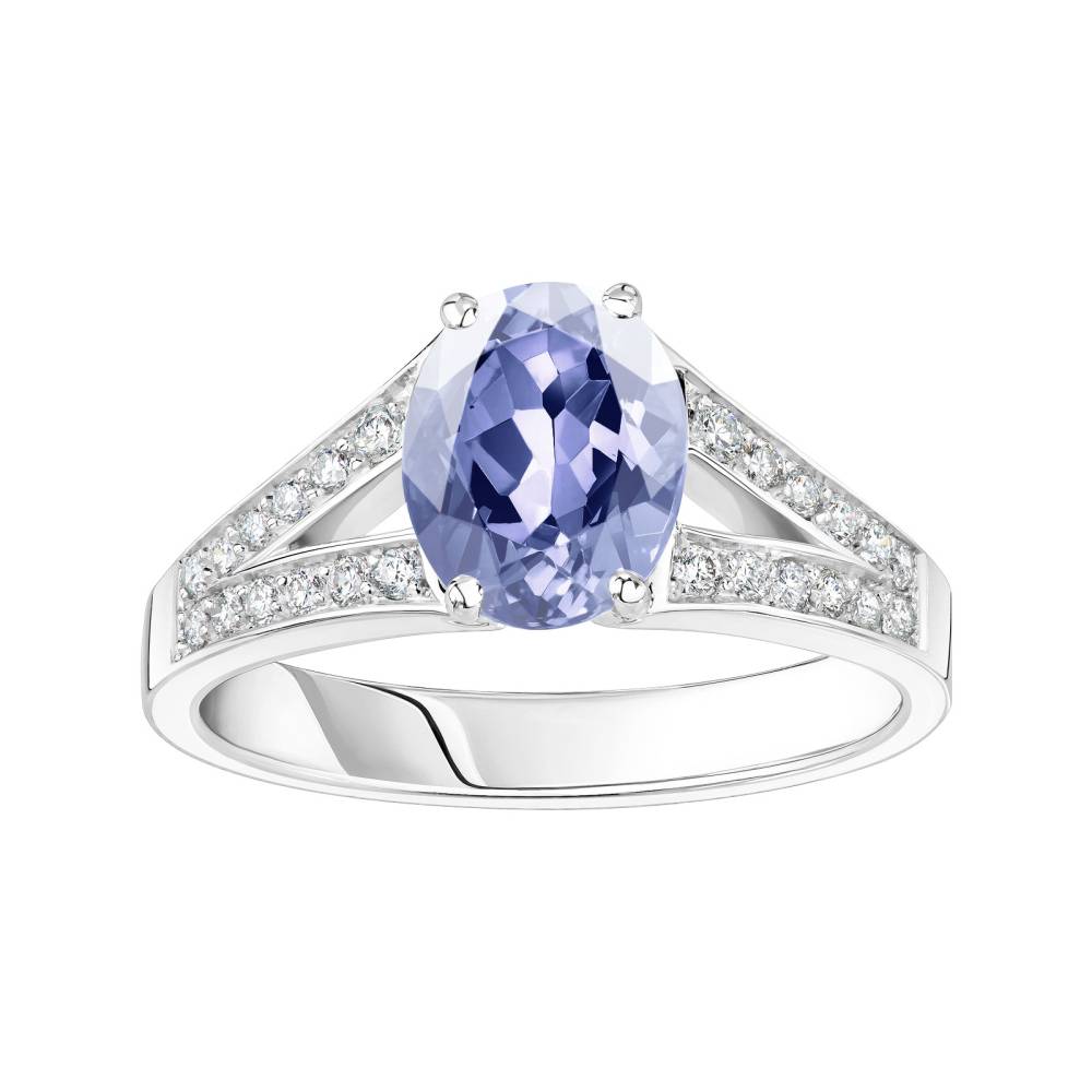 Bague Platine Tanzanite et diamants Rétromantique Tiare Pavée 2