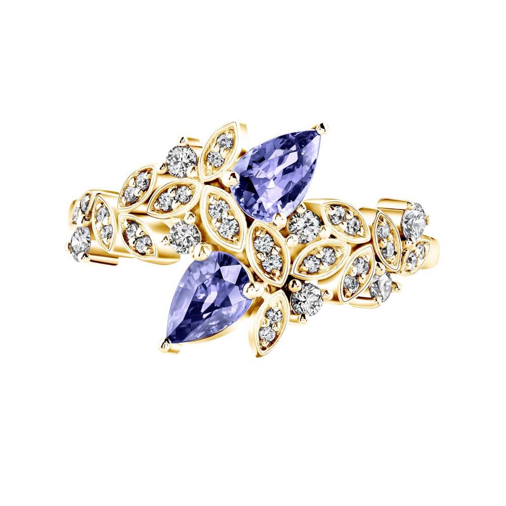 Ring Yellow gold Tanzanite and diamonds EverBloom Toi & Moi 2