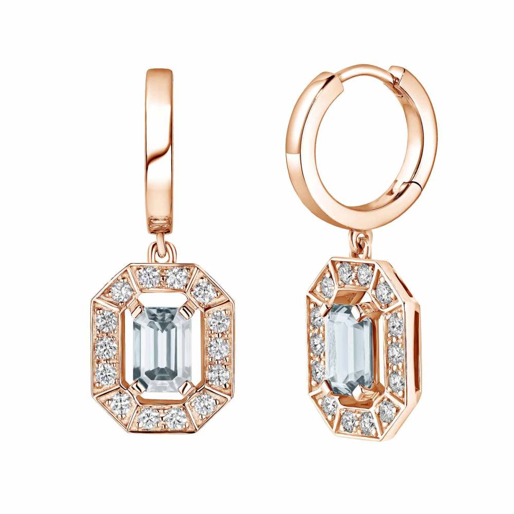 Earrings Rose gold Aquamarine and diamonds Art Déco 2