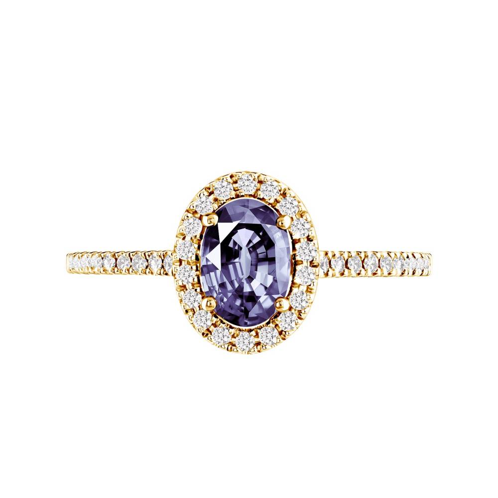 Bague Or jaune Tanzanite et diamants Rétromantique Ovale Pavée 2