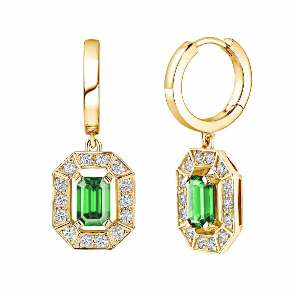 Boucles d'oreilles Or jaune Tsavorite et diamants Art Déco 2