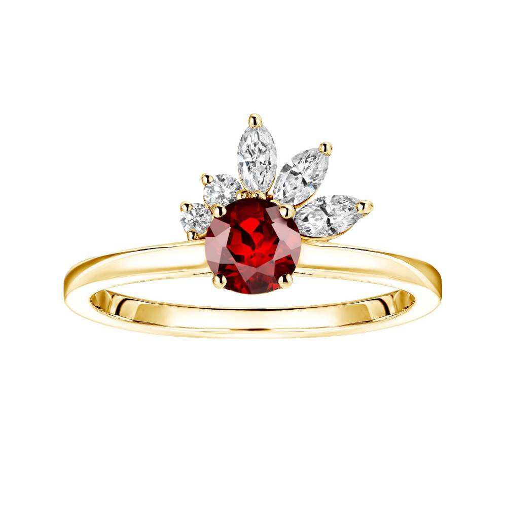 Ring Yellow gold Garnet and diamonds Little EverBloom 2