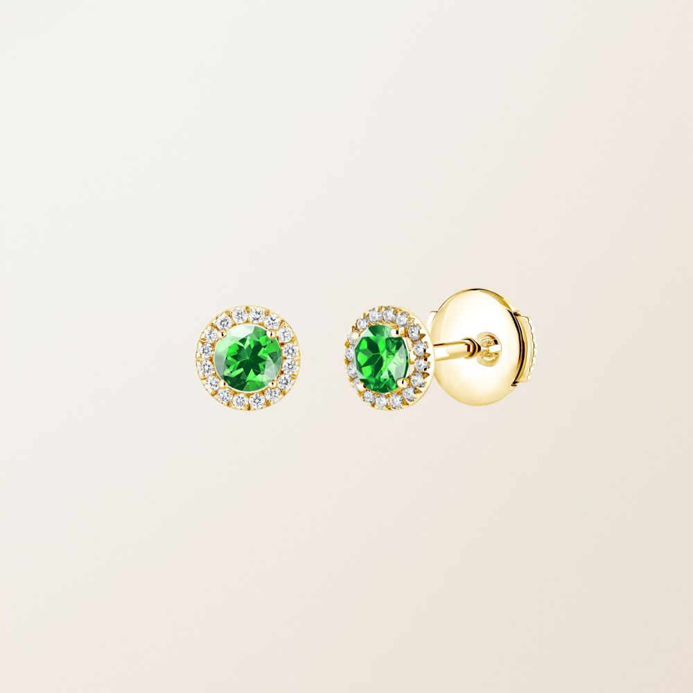 Boucles d'oreilles Or jaune Tsavorite et diamants Rétromantique S 2