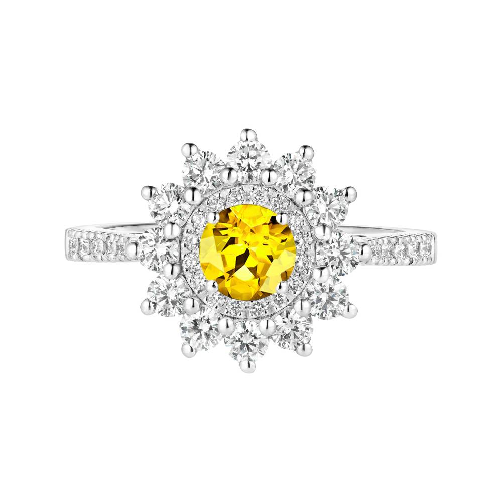 Ring White gold Yellow Sapphire and diamonds Lefkos 5 mm Pavée 2