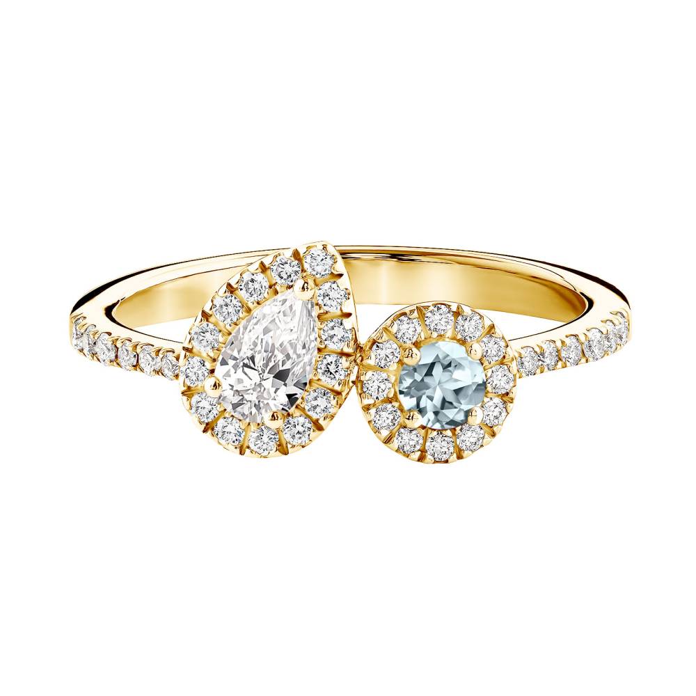 Ring Yellow gold Aquamarine and diamonds AlterEgo Poire 2